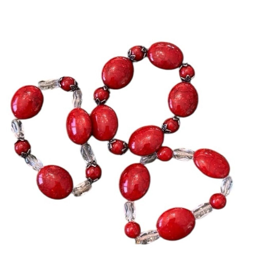 NWT Angelas Designs 3  stackable handmade bracelets red clear and silver